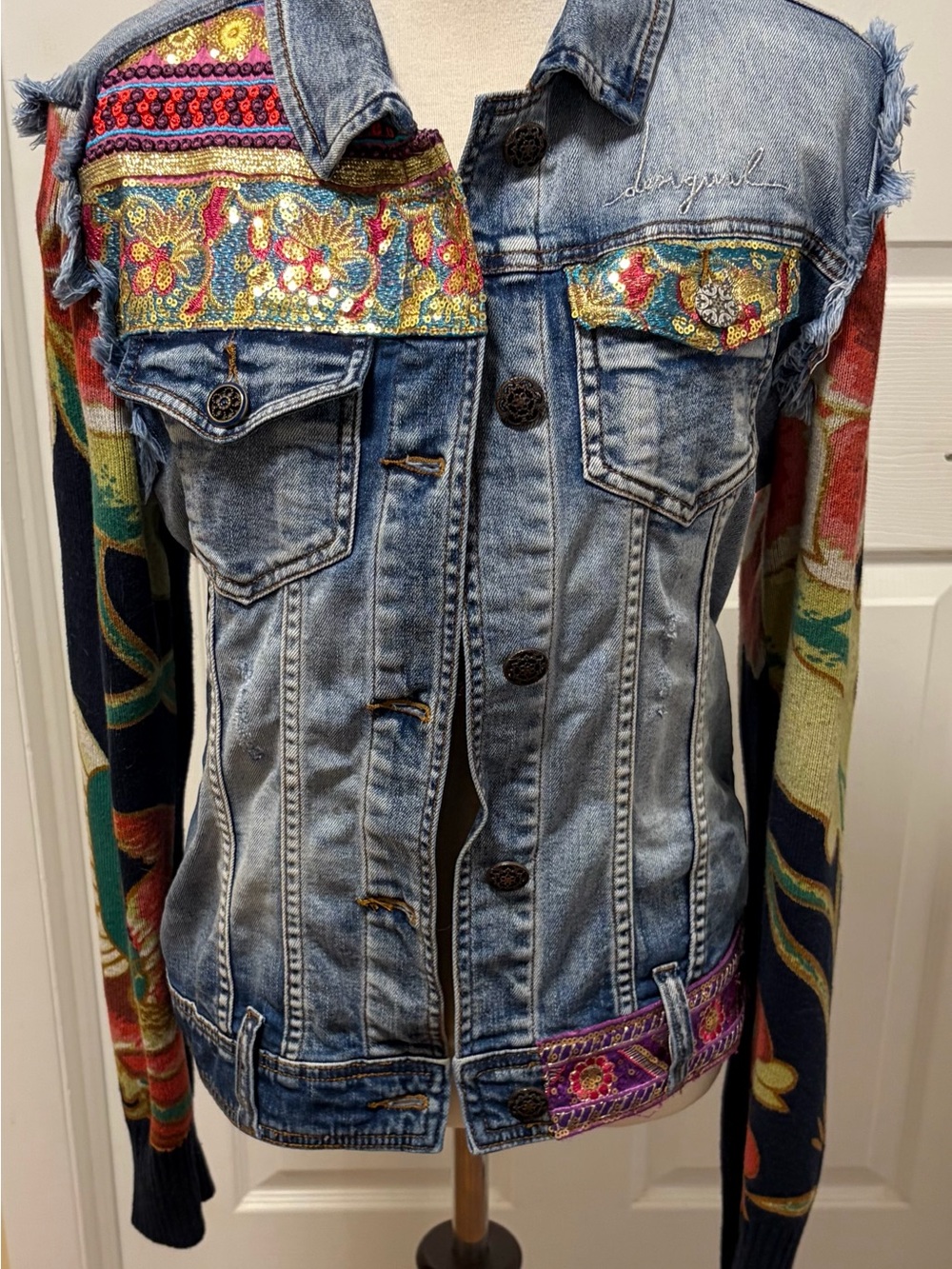 Desigual Women's Blue Denim Embellished Jacket